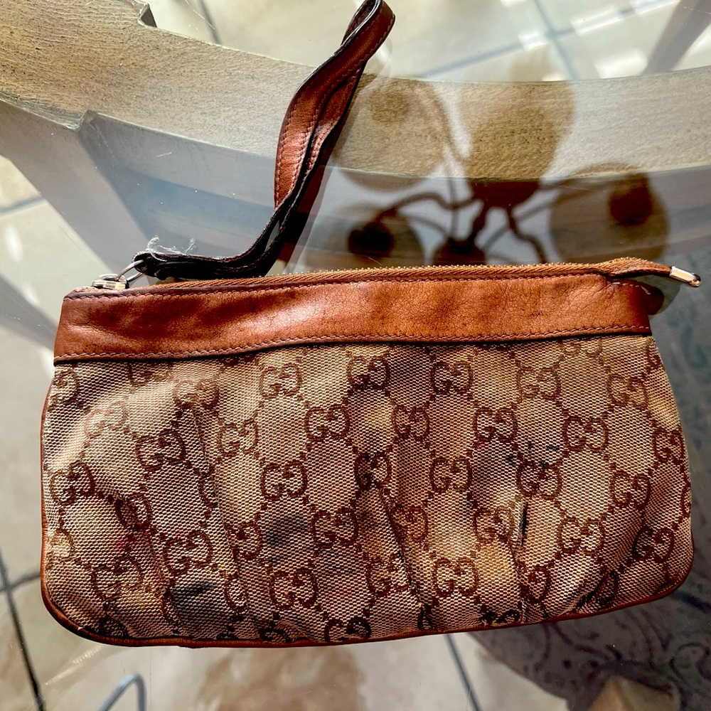 Gucci Canvas Wristlet - Metallic Brown